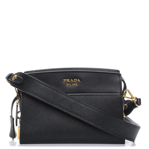 PRADA Saffiano Esplanade Crossbody Bag Black 